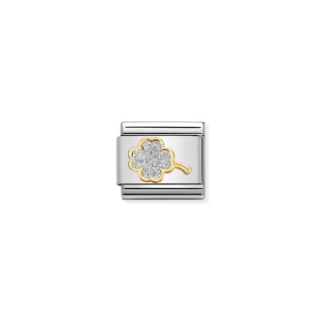 Nomination Nomination Schakel 030220-03 Composable Classic Staal met 18k Geelgouden Glitter klaver