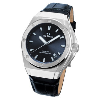 TW Steel TW Steel Horloge CE4108 CEO Tech Quartz Swiss Made met Zwarte Croco Leren Horlogeband