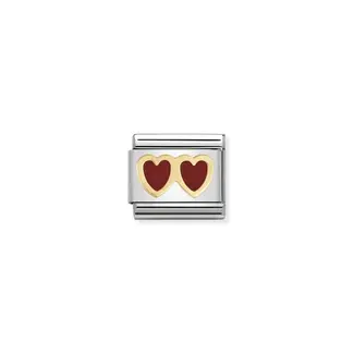 Nomination Nomination Schakel 030207-02 Composable Classic Staal met 18k Geelgoud 2x Hart met Rood