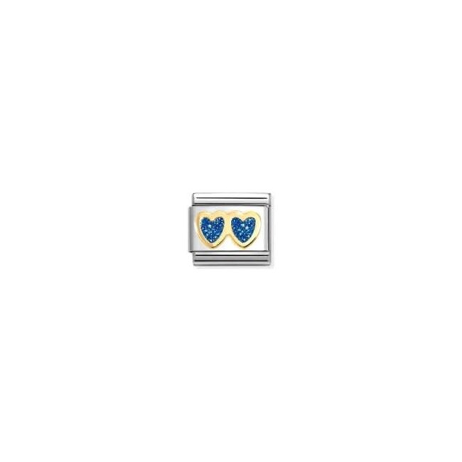 Nomination Nomination Schakel 03022-11 Composable Classic Staal met 18k Geelgoud Dubbelle Hart met Blauw