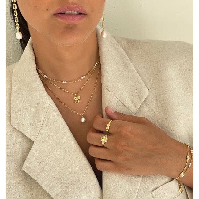 24KAE 24Kae Collier 32478Y Zilver met Geelgouden Plating en Parel Maat 40-45