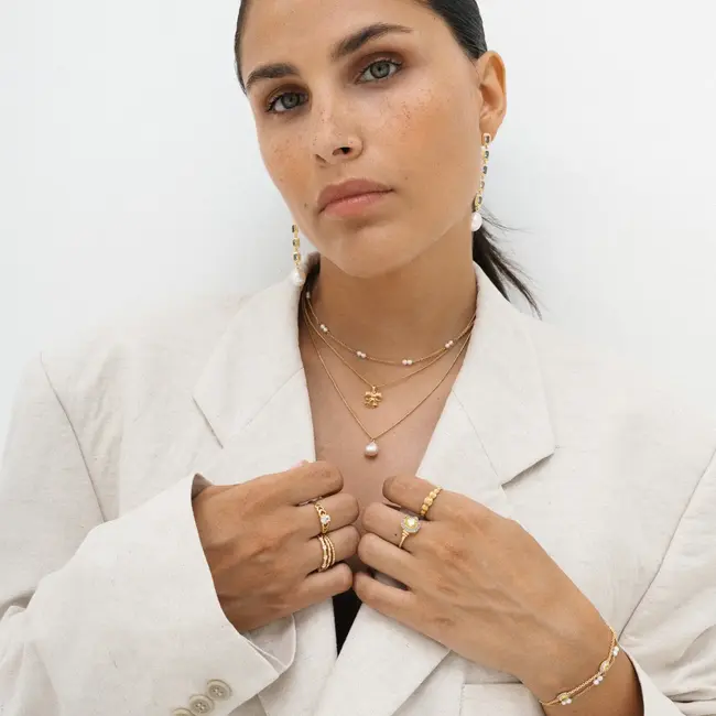 24KAE 24 Kae Collier 32458Y Zilver met Geelgouden Plating en Parels Maat 38-43