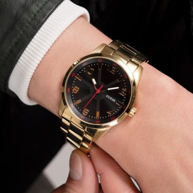 Guess Guess Horloge GW0804G3 Staal met Geelgouden Plating Quartz en Zwarte Wijzerplaat