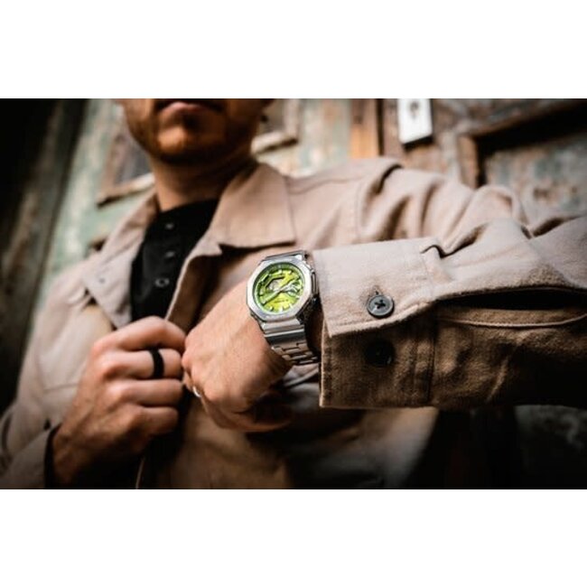 Casio G-Shock G-Shock Horloge GM-2110D-3AER Staal Analoog Digitaal met Groene Wijzerplaat