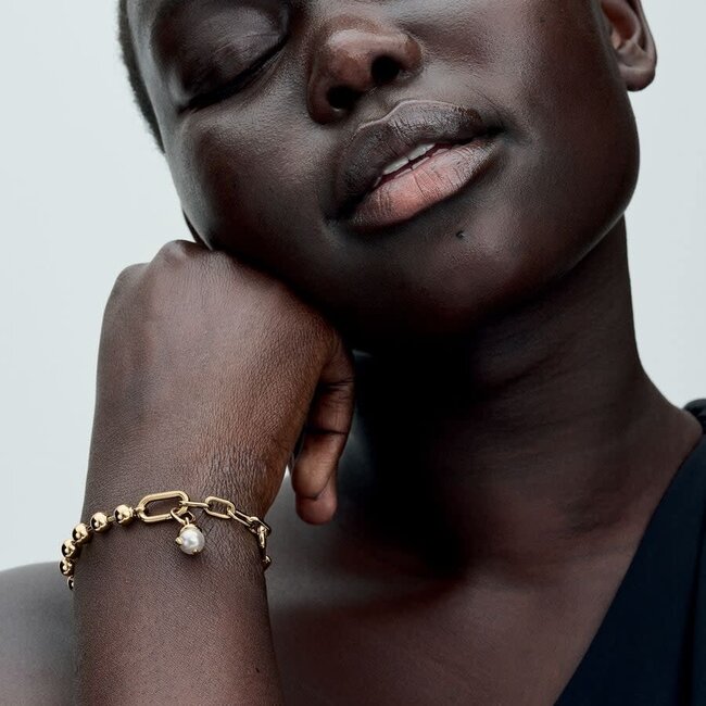 Pandora Pandora Bedel 763375C01 Zilver 14k Geelgoud Plating met Parel