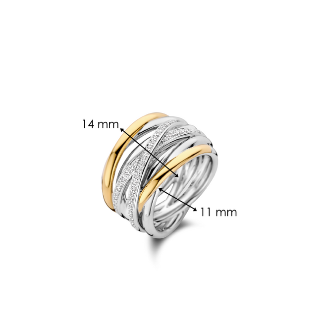 Ti Sento Milano Ti Sento Ring 12067ZY/58 Zilver Bi-color Kruisende banden met Zirkonia Maat 58