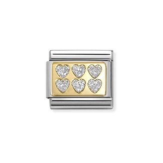 Nomination Nomination Schakel 030224-08 Composable Classic Staal met 18k Geelgoud Glitter Hartjes