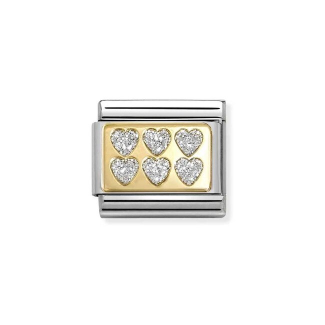 Nomination Nomination Schakel 030224-08 Composable Classic Staal met 18k Geelgoud Glitter Hartjes