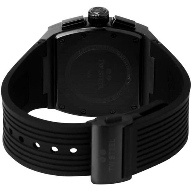 TW Steel TW Steel Horloge T04 Staal Rechthoekige Kast met Zwarte Plating Quartz Chronograaf en met Rubberen Band met Vouwsluiting