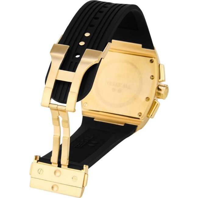 TW Steel TW Steel Horloge T02 Staal Rechthoekige Kast met Geelgouden Plating Quartz Chronograaf en met Rubberen Band met Vouwsluiting