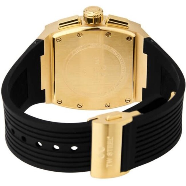 TW Steel TW Steel Horloge T02 Staal Rechthoekige Kast met Geelgouden Plating Quartz Chronograaf en met Rubberen Band met Vouwsluiting