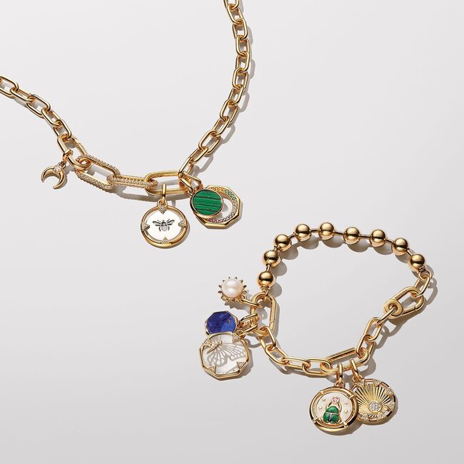 Pandora Pandora Bedel 763035C01 Zilver 14k Geelgouden Plating Zon met Parel