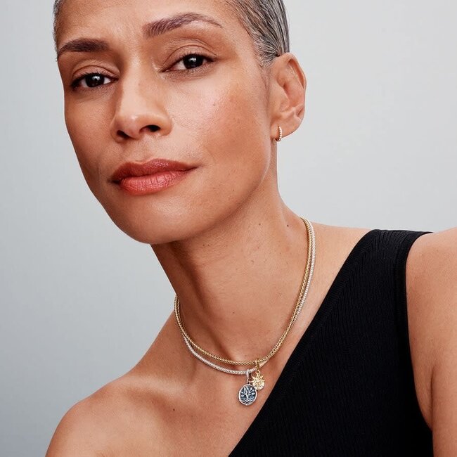 Pandora Pandora Bedel 763588C01 Zilver 925 14k Gold Plated Graveerbare Poolster in het Laboratorium Gekweekte Diamant