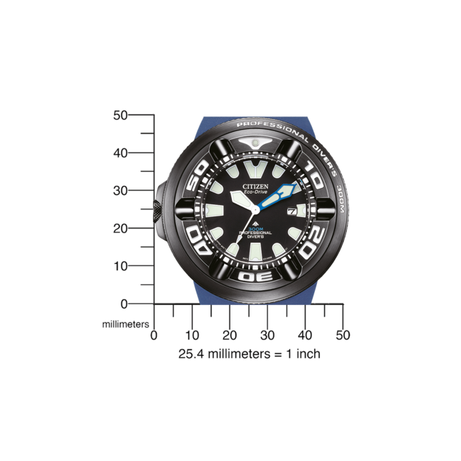 Citizen Citizen Horloge BJ8055-04E Promaster Staal met Zwarte Coating Eco-Drive Diver 300m en Blauwe Horlogeband 48mm
