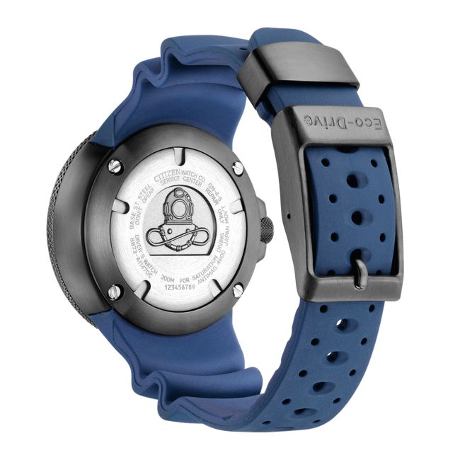 Citizen Citizen Horloge BJ8055-04E Promaster Staal met Zwarte Coating Eco-Drive Diver 300m en Blauwe Horlogeband 48mm