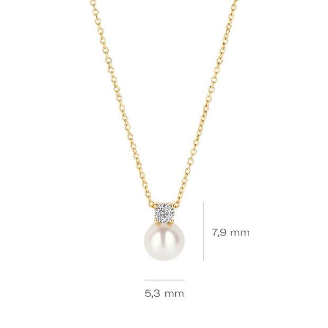 Blush Blush Collier 3163YPW 14k Geelgoud met Parel en Zirkonia Hanger 42cm