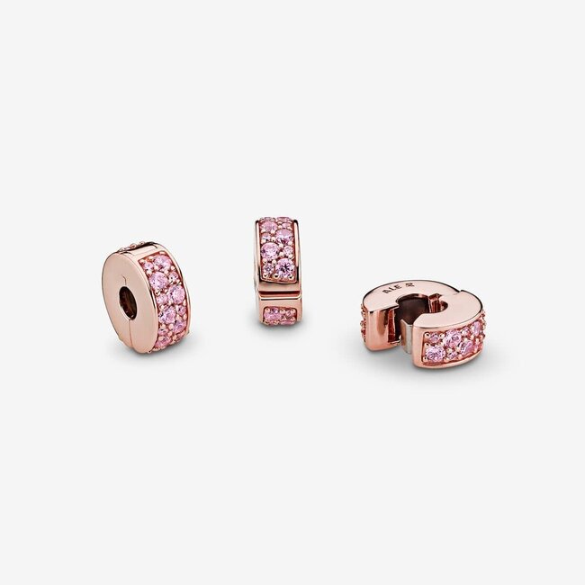 Pandora Pandora Bedel 781817PCZ Zilver Rose Gold-plated Clip met Pink Zirkonia