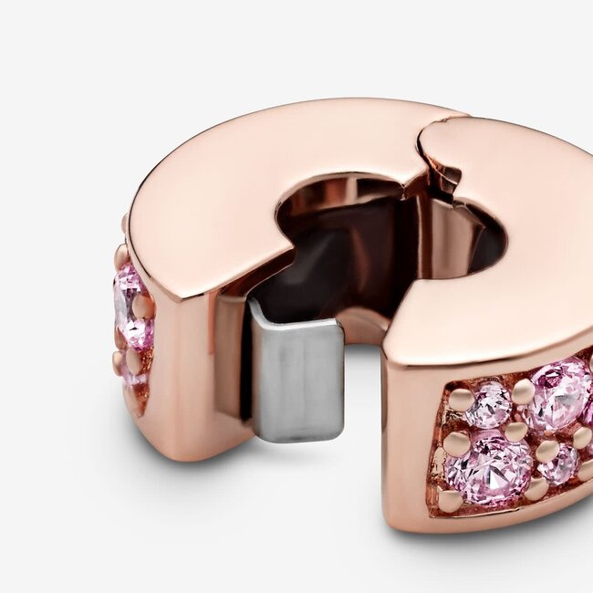 Pandora Pandora Bedel 781817PCZ Zilver Rosegouden Plating Clip met Pink Zirkonia