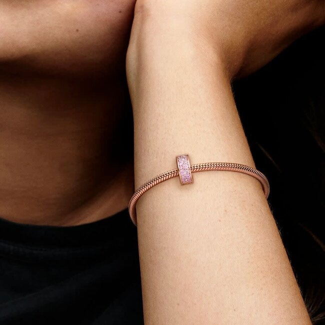 Pandora Pandora Bedel 781817PCZ Zilver Rosegouden Plating Clip met Pink Zirkonia