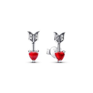 Pandora Pandora Oorbellen 293668C01 Zilver Pijl en Hart Rood Zirkonia