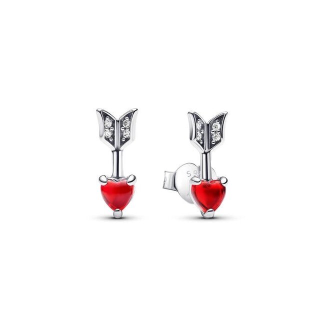 Pandora Pandora Oorbellen 293668C01 Zilver Pijl en Hart Rood Zirkonia