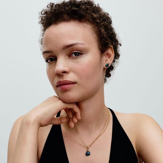 Pandora Pandora Bedel 763348C01 Zilver  Hart 14k Gold Plated met Groen Lab Opaal