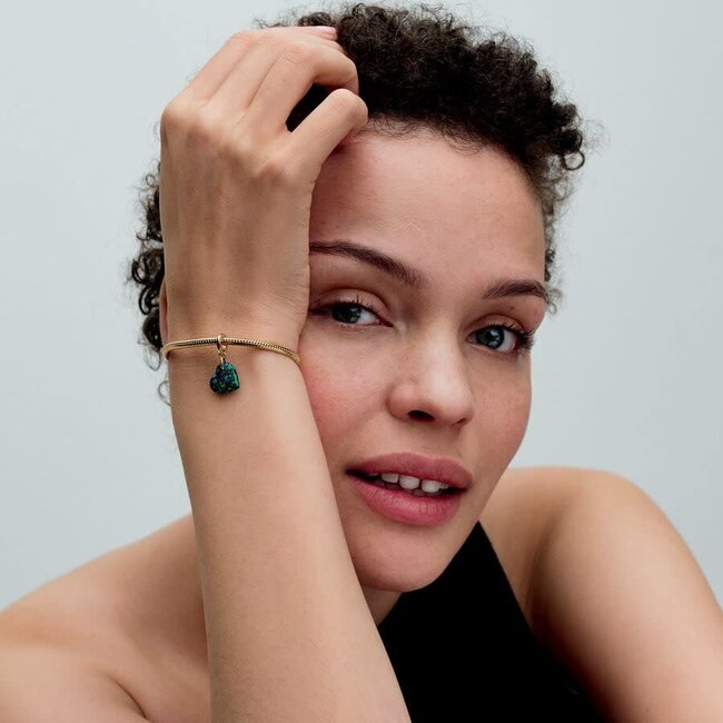 Pandora Pandora Bedel 763348C01 Zilver  Hart 14k Geelgouden Plating met Groen Lab Opaal