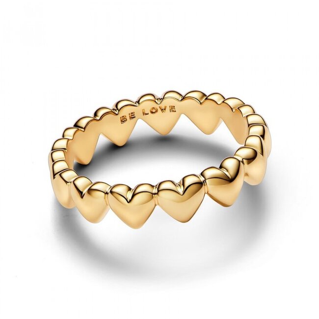 Pandora Pandora Ring 163427C00-54 Zilver met 14k Geelgouden Plating Hartjes Maat 54