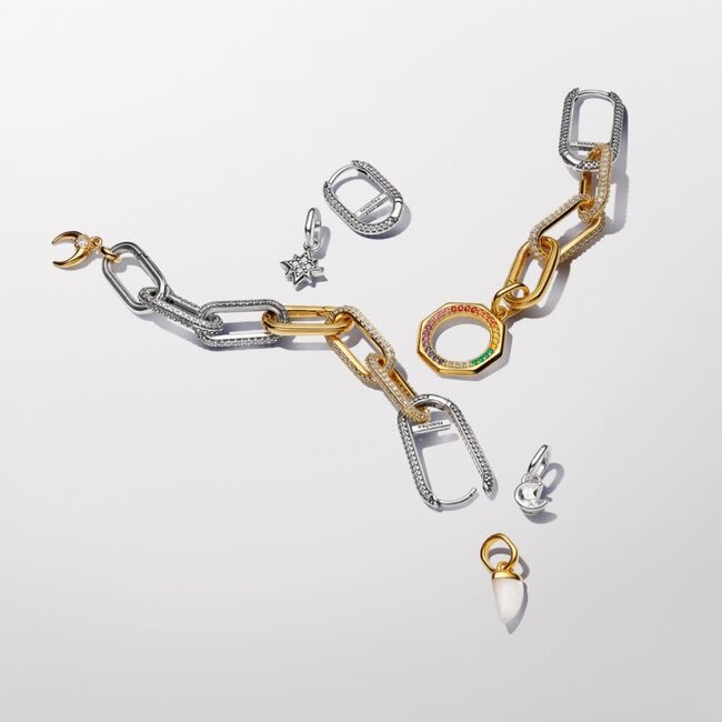 Pandora Pandora Bedel 763368C01 Zilver met 14k Geelgouden Plating en Regenboog Zirkonia stenen