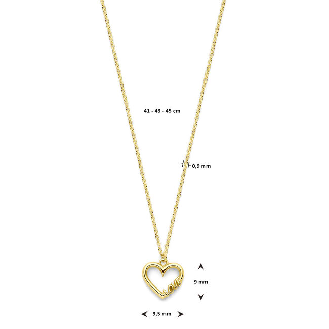 The House Of Blinckers THOB Collier 40.30831 14k Geelgoud Hart met Love 41.5 - 43.5 - 45.5cm