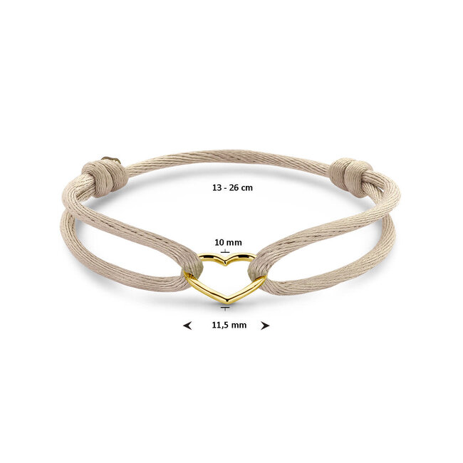 The House Of Blinckers THOB Armband 47.00323 14k Geelgoud Hart Satijn Beige 13 -26cm
