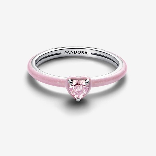 Pandora Pandora Ring 193088C02-54 Zilver met Roze Hart Zirkonia en Roze Maat 54