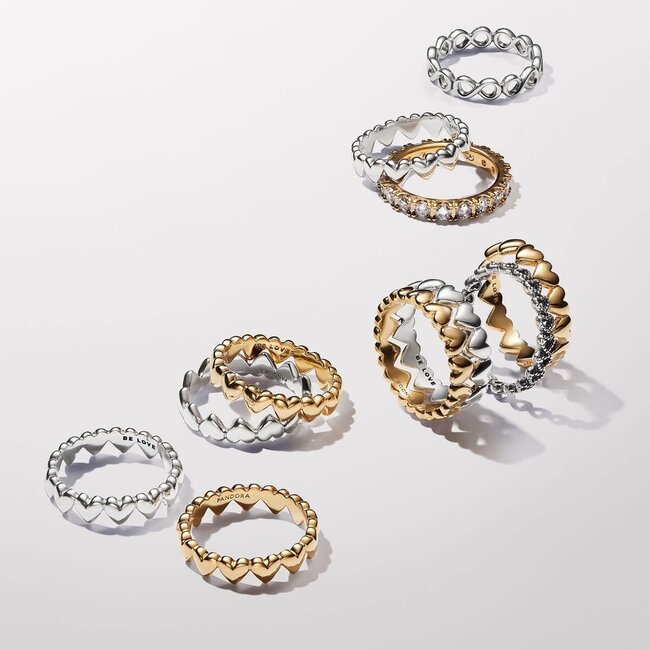 Pandora Pandora Ring 163427C00-54 Zilver met 14k Geelgouden Plating Hartjes Maat 54