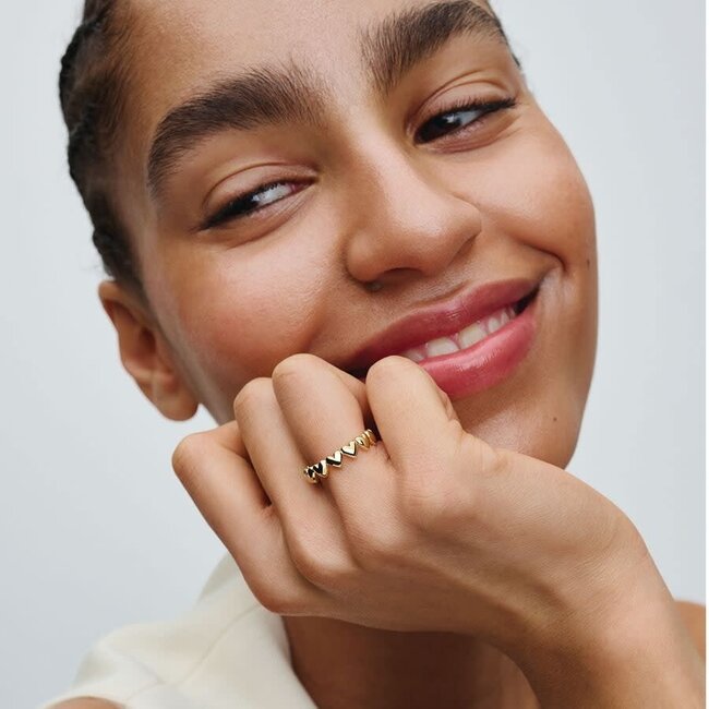 Pandora Pandora Ring 163427C00-54 Zilver met 14k Geelgouden Plating Hartjes Maat 54