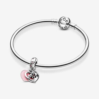 Pandora Pandora Bedel 798887C01 Zilver Mum  Dubbel Hart met Roze Cubic Zirkonia