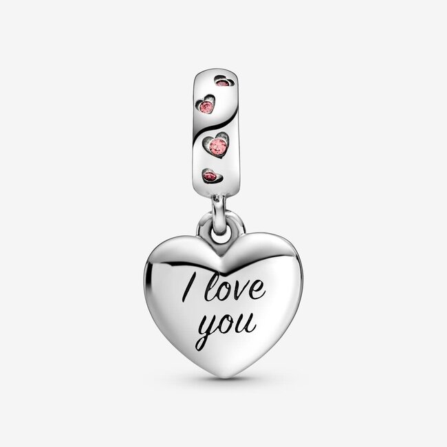 Pandora Pandora Bedel 798887C01 Zilver Mum  Dubbel Hart met Roze Cubic Zirkonia