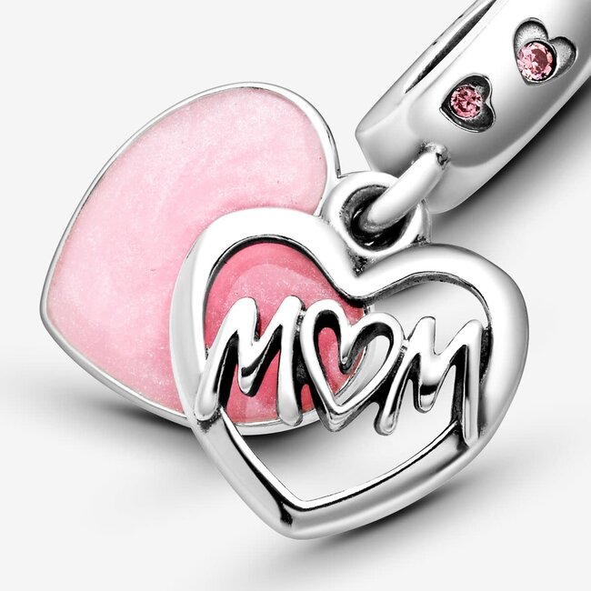 Pandora Pandora Bedel 798887C01 Zilver Mum  Dubbel Hart met Roze Cubic Zirkonia