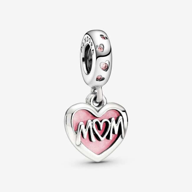 Pandora Pandora Bedel 798887C01 Zilver Mum  Dubbel Hart met Roze Cubic Zirkonia
