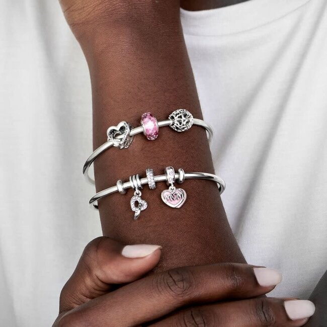 Pandora Pandora Bedel 798887C01 Zilver Mum  Dubbel Hart met Roze Cubic Zirkonia