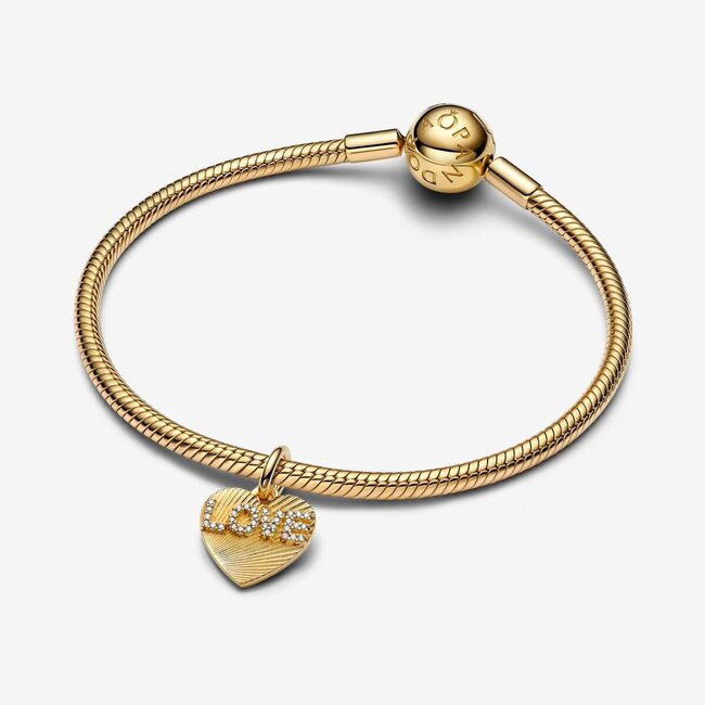 Pandora Pandora Bedel 763604C01 Zilver 14k Geelgouden Plating Love Hart Graveerbaar