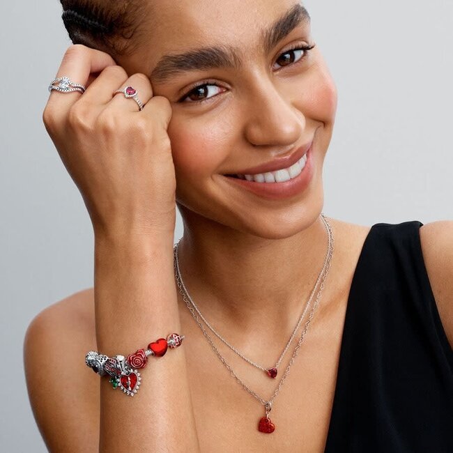 Pandora Pandora Bedel 793348C01 Zilver hart met Rood Lab Opaal