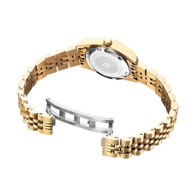 Jacques du Manoir Jacques du Manoir Horloge NRO.12 Staal met Geelgouden Plating en Zilveren Wijzerplaat met Zirkonia 26mm