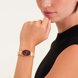 Rosefield Rosefield Horloge OVGSG-OV15 Staal met Goudkleurige Plating Quartz met Bordeau Wijzerplaat  24mm x 29mm