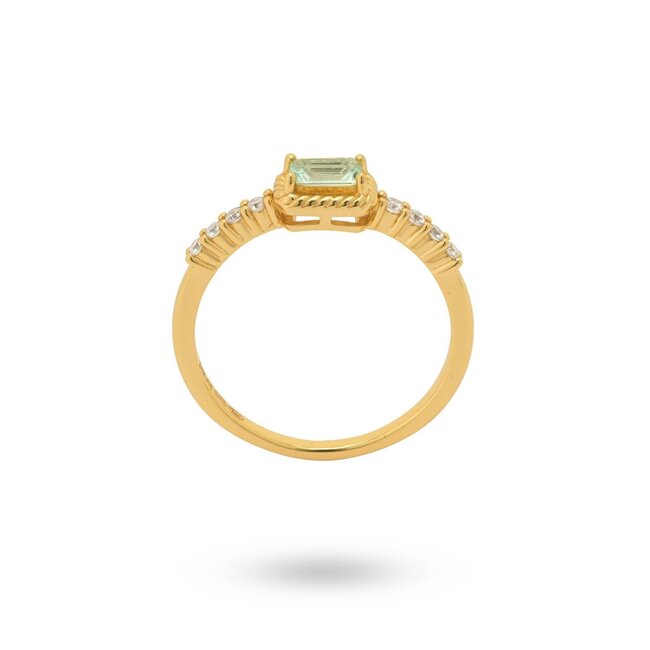 24KAE 24Kae Ring 124150Y/52 Zilver met Geelgouden Plating met Baquette Blauwe Zirkonia Maat 52