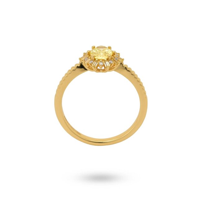 24KAE 24Kae Ring 124148Y/56 Zilver met Geelgouden Plating en Ovaal Groene Zirkonia Maat 56