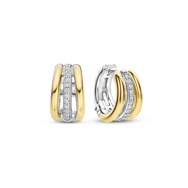 Ti Sento Milano Ti Sento Oorbellen 78010ZY Zilver 14k Gold Plated Drie Ringetjes met Zirkonia