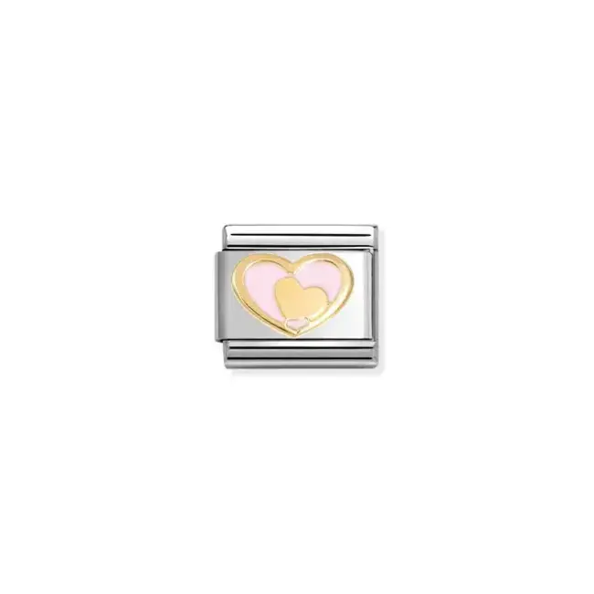 Nomination Nomination Schakel 030283-30 Composable Classic Staal met 18k Geelgoud Love 2x Hart Roze