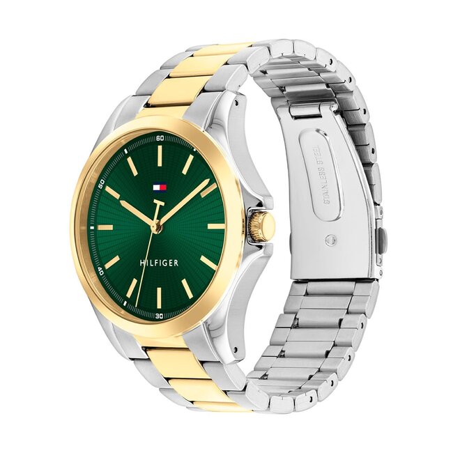 Tommy Hilfiger Tommy Hilfiger Horloge TH1792192 Bruce Staal Bi-color Quartz met Groene Wijzerplaat 43mm