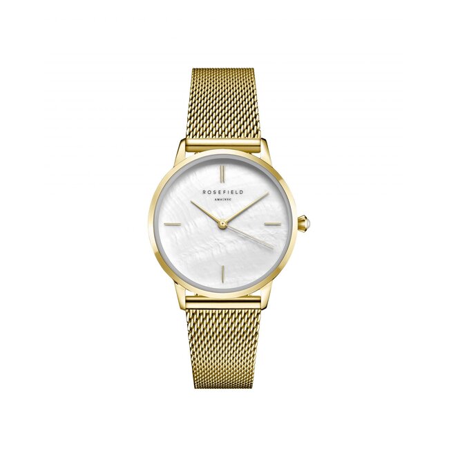 Rosefield Rosefield Horloge RMGMG-R06 Pearl Edit Staal met Geelgouden Plating Quartz en Witthe Wijzerplaat met Mesh Horlogeband