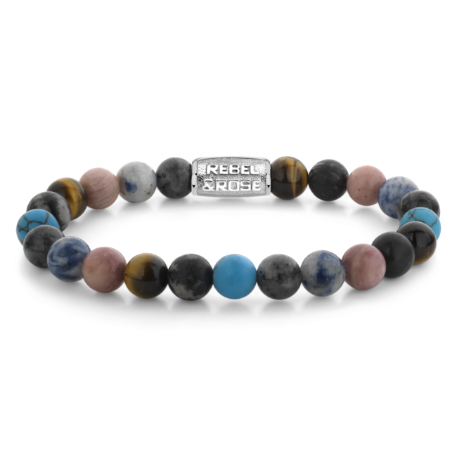 Rebel & Rose Rebel&Rose Armband RR-80117-S-M Oceaan Koraal 8mm Maat M